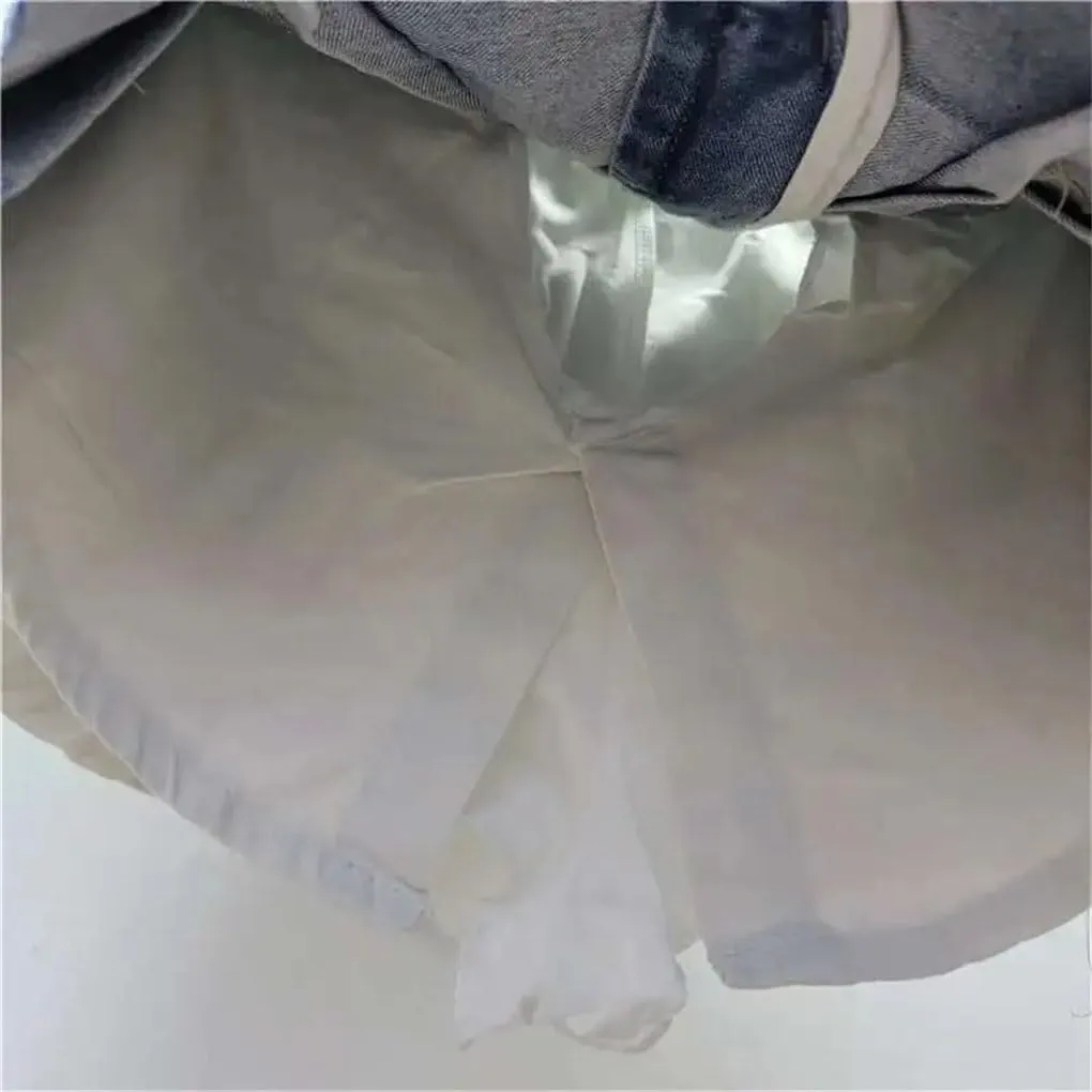 Women's Summer High Waist Pleated Denim Mini Skirts Patchwork Contrast A-Line Denim Skirts