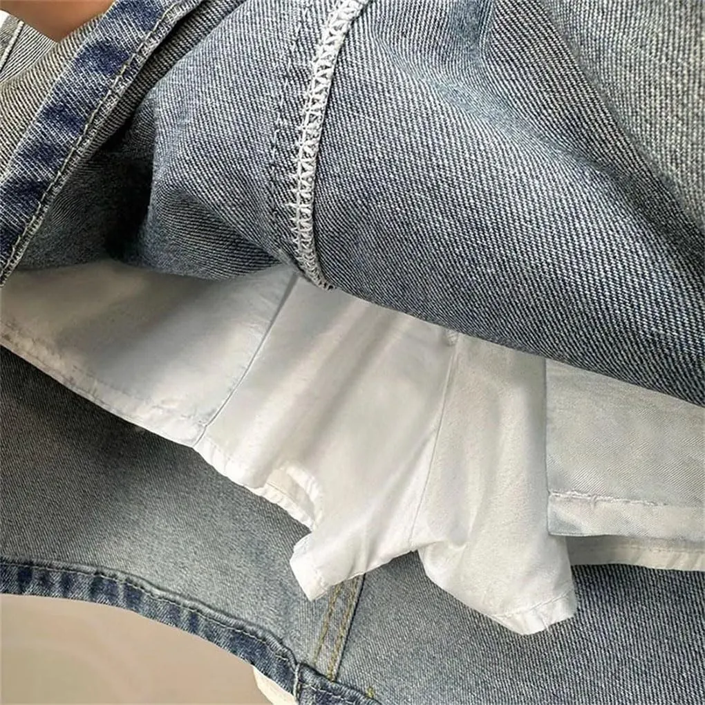 Women's Summer Vintage Denim Mini Skirts Korean High Waisted Slim Denim A- Line Skirts