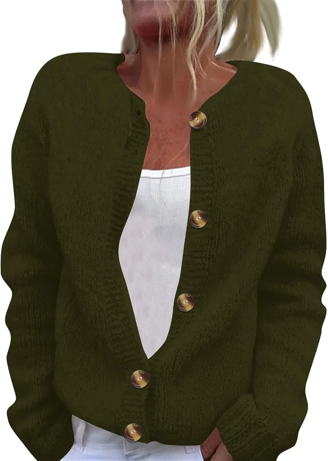 Women's Sweater Cardigans Long Sleeve Solid Open Front Button Down Sweaters Winter Knitted Outwear Coat