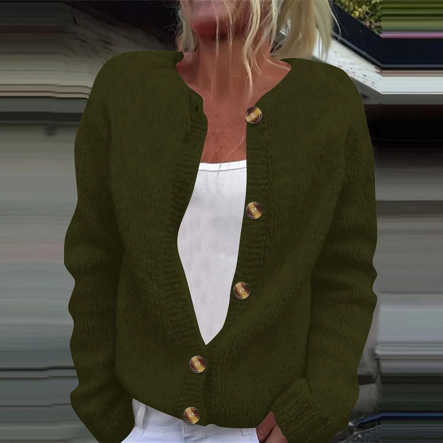 Women's Sweater Cardigans Long Sleeve Solid Open Front Button Down Sweaters Winter Knitted Outwear Coat