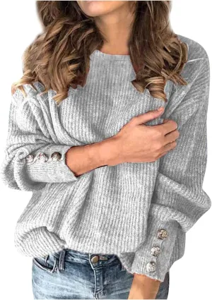 Women's Sweaters 2024 Fall Winter Leisure Comfy Solid Color Oversized Turtleneck Pullover Sweater with Buttons