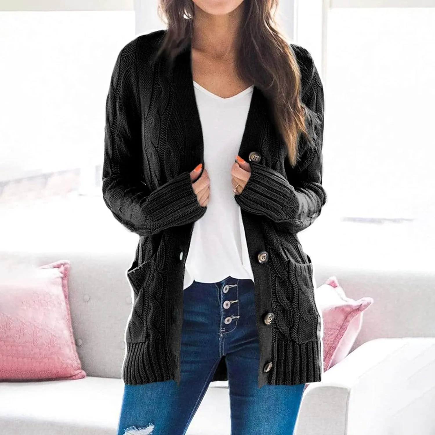 Women's Sweaters Cardigan Open Front Knit Sweater Winter Cardigans Soft Sweaters for Women Trendy Soft Coat