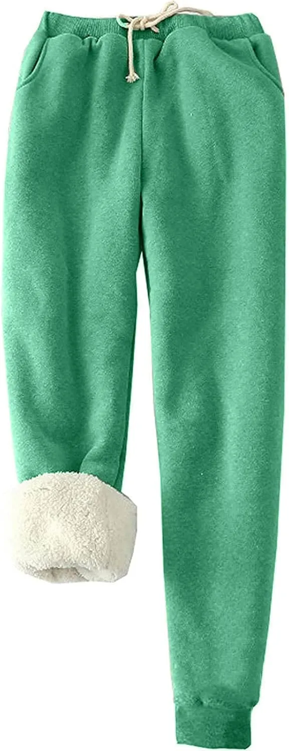 Womens Sweatpants Fleece Sherpa Lined Pants with Pocket Soft Thermal Leggings Winter Warm Sherpa Lined Joggers