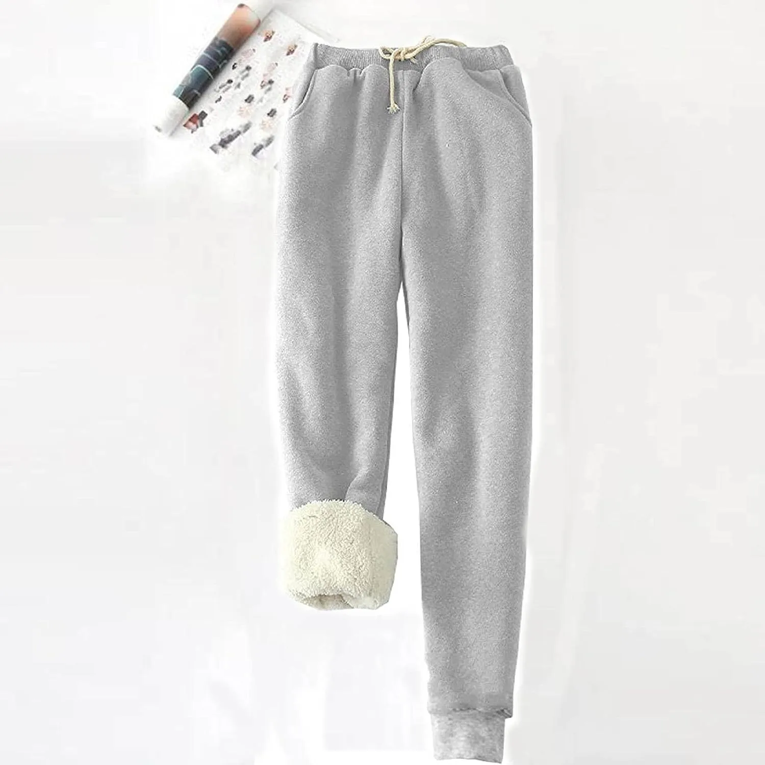 Womens Sweatpants Fleece Sherpa Lined Pants with Pocket Soft Thermal Leggings Winter Warm Sherpa Lined Joggers