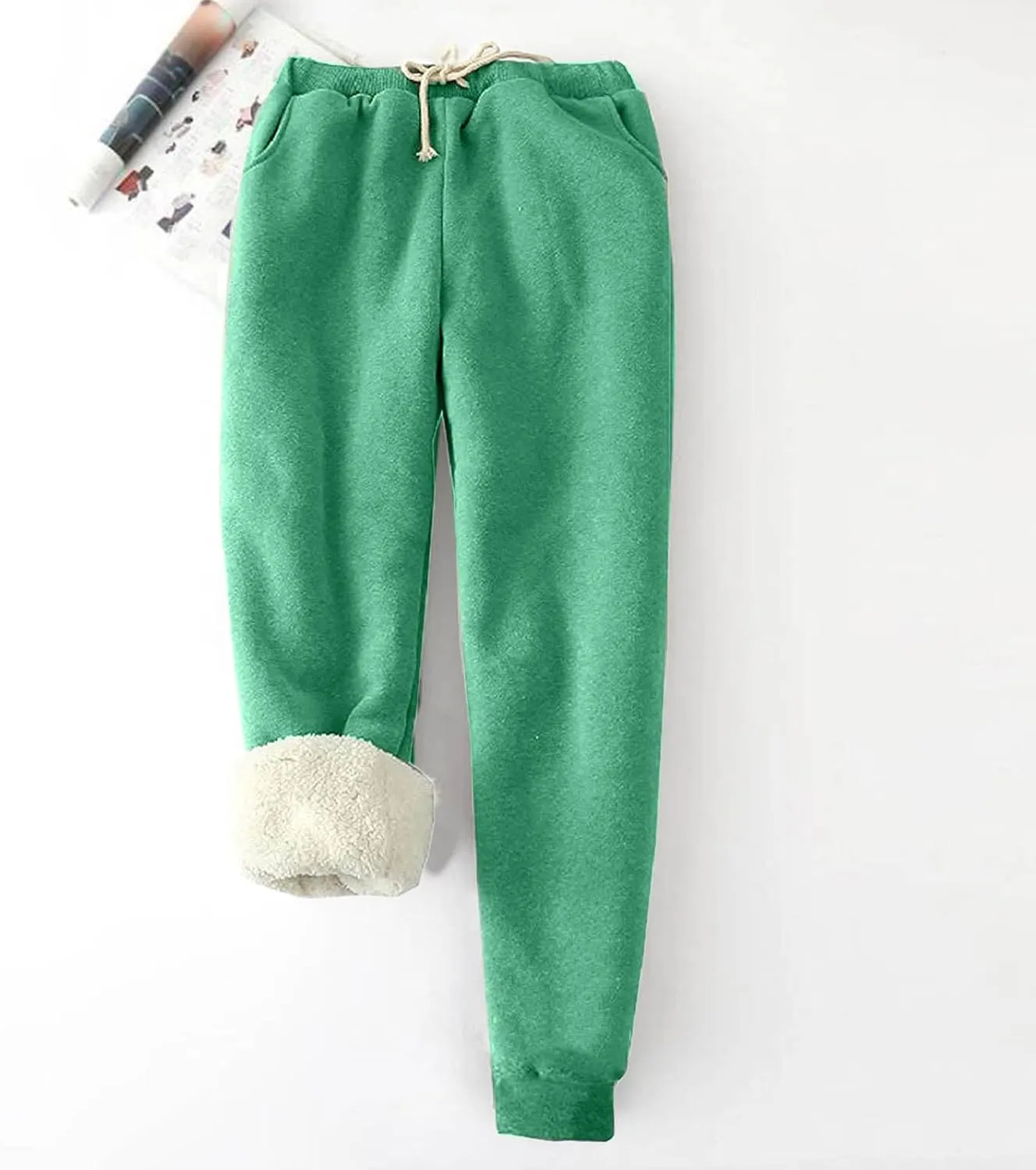 Womens Sweatpants Fleece Sherpa Lined Pants with Pocket Soft Thermal Leggings Winter Warm Sherpa Lined Joggers