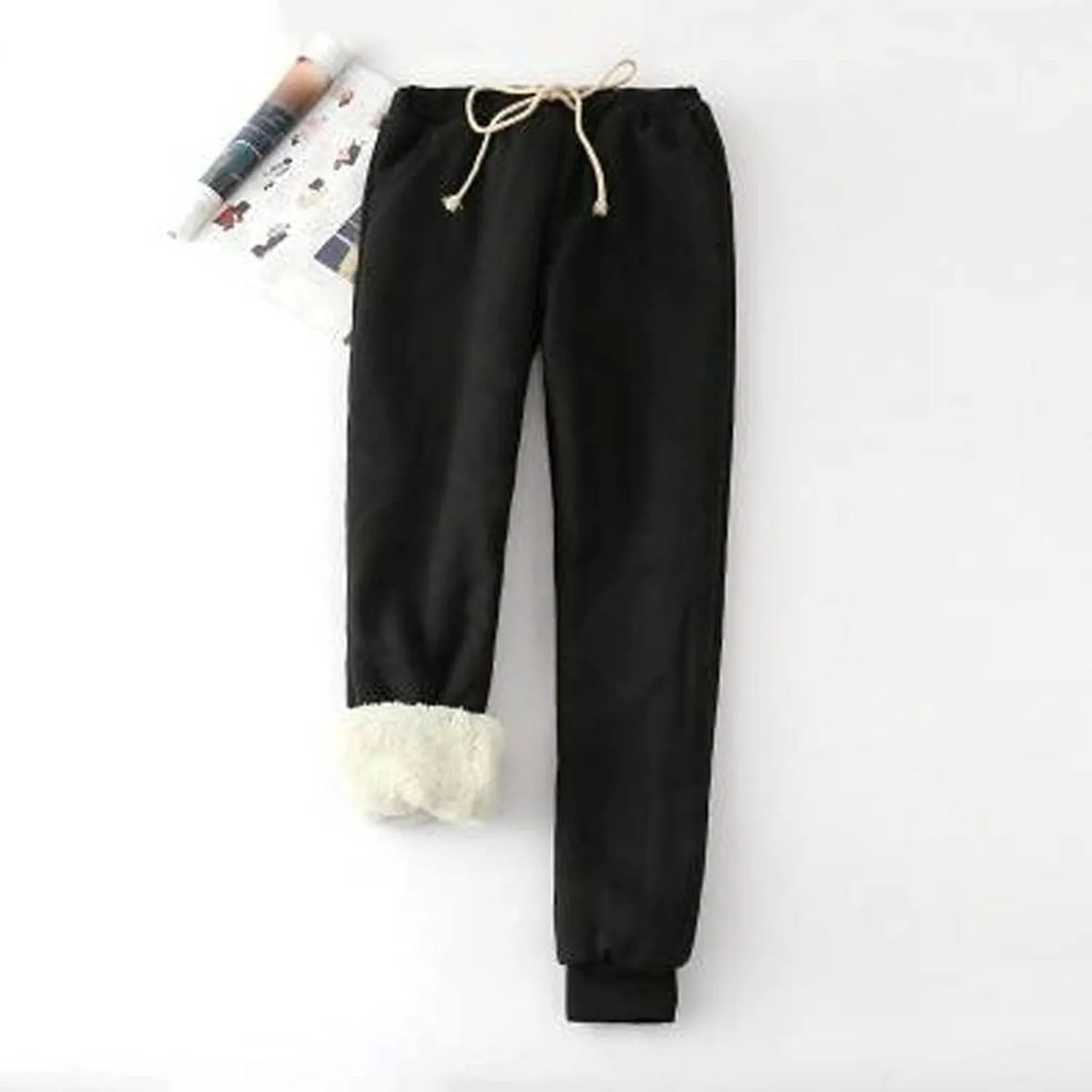 Womens Sweatpants Fleece Sherpa Lined Pants with Pocket Soft Thermal Leggings Winter Warm Sherpa Lined Joggers
