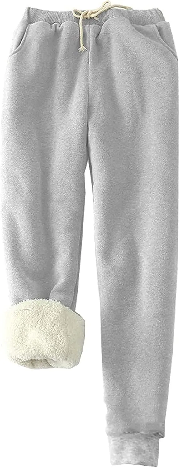 Womens Sweatpants Fleece Sherpa Lined Pants with Pocket Soft Thermal Leggings Winter Warm Sherpa Lined Joggers