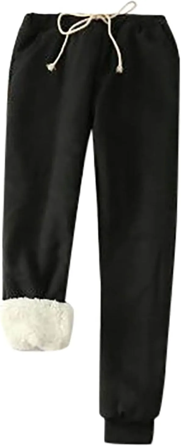 Womens Sweatpants Fleece Sherpa Lined Pants with Pocket Soft Thermal Leggings Winter Warm Sherpa Lined Joggers