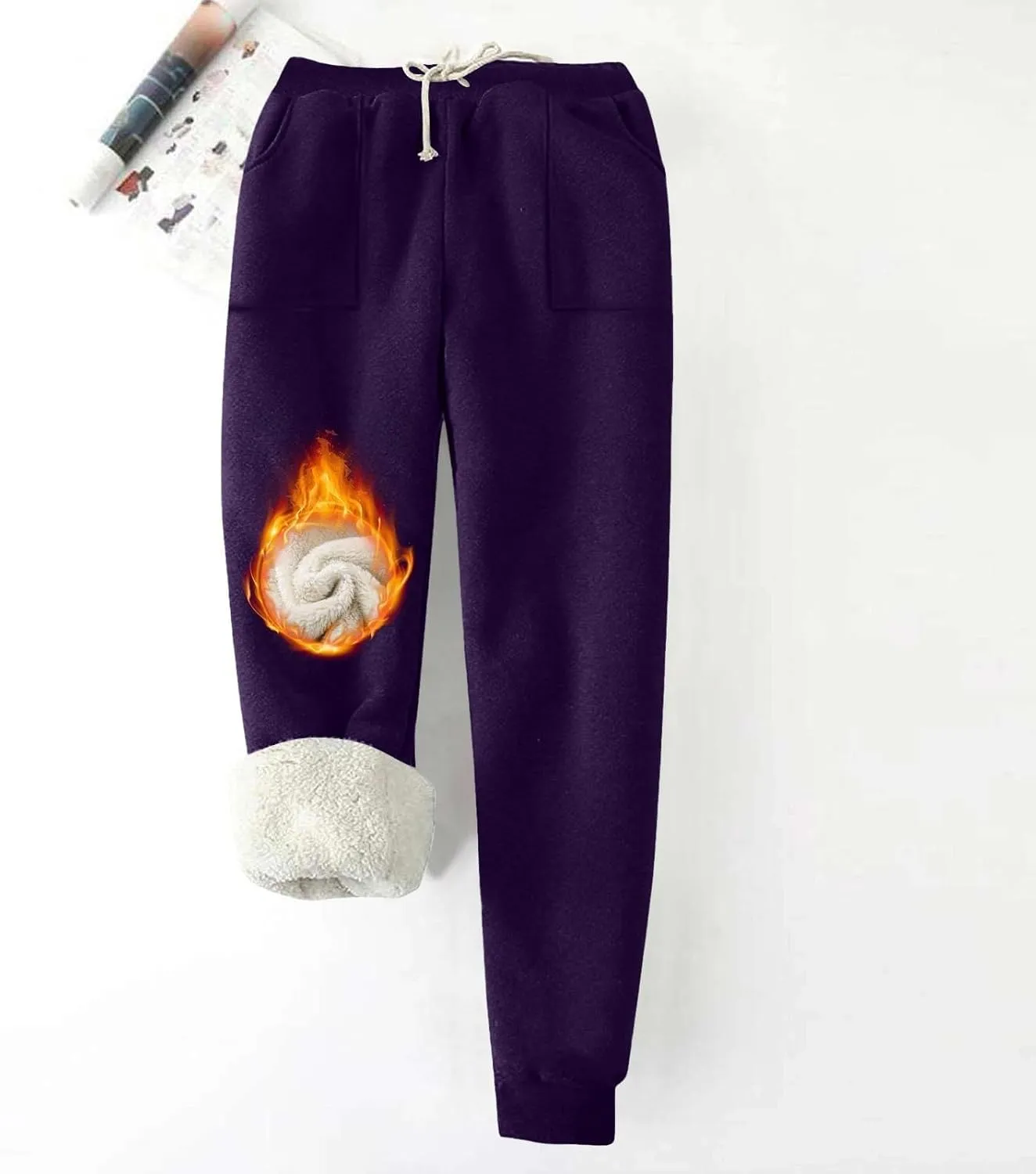 Womens Sweatpants Fleece Sherpa Lined Sweatpants with Pocket Thermal Leggings Winter Warm Sherpa Lined Joggers