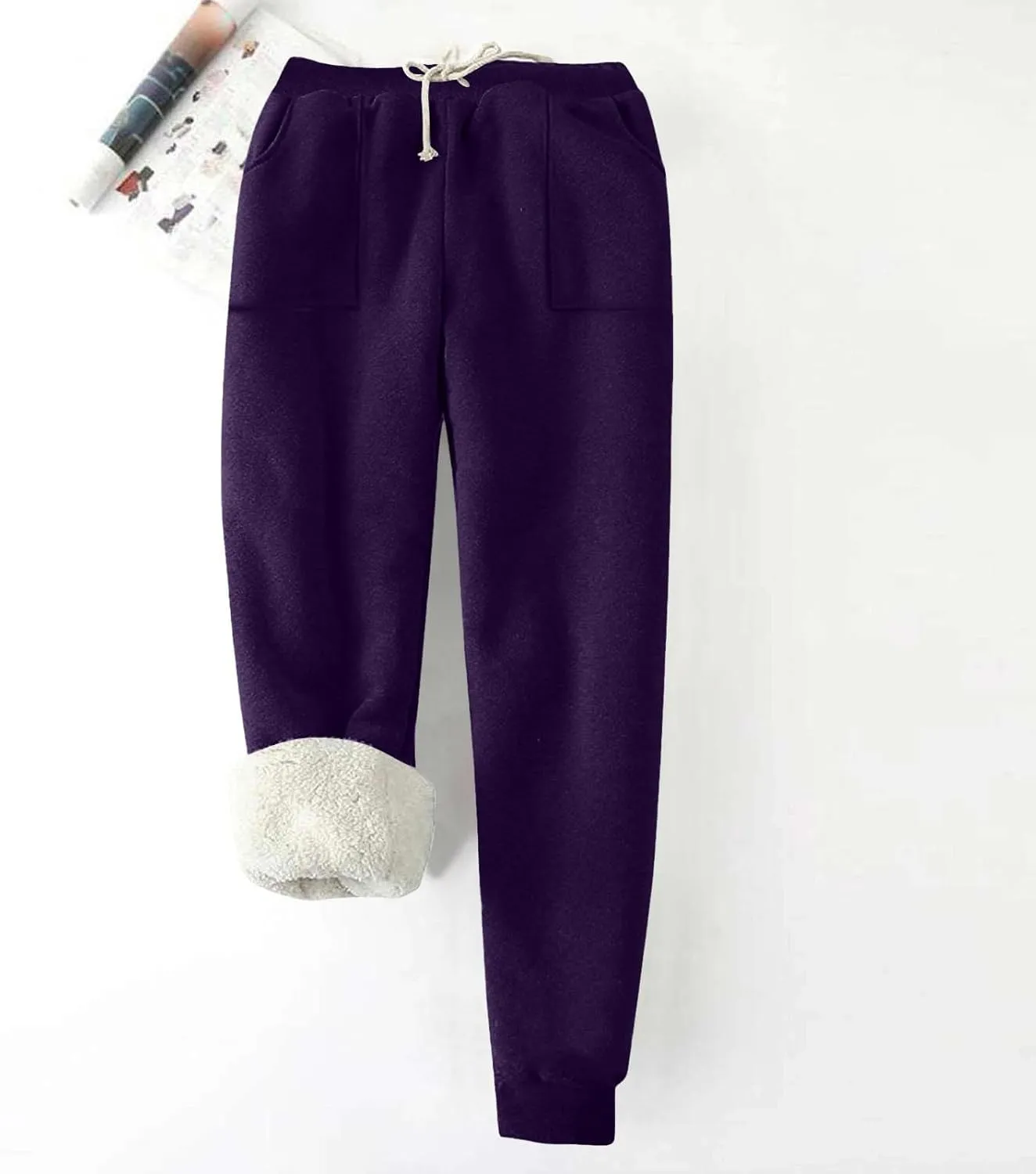 Womens Sweatpants Fleece Sherpa Lined Sweatpants with Pocket Thermal Leggings Winter Warm Sherpa Lined Joggers