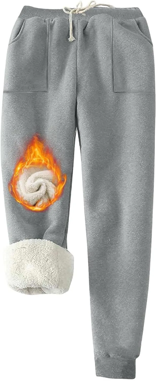 Womens Sweatpants Fleece Sherpa Lined Sweatpants with Pocket Thermal Leggings Winter Warm Sherpa Lined Joggers