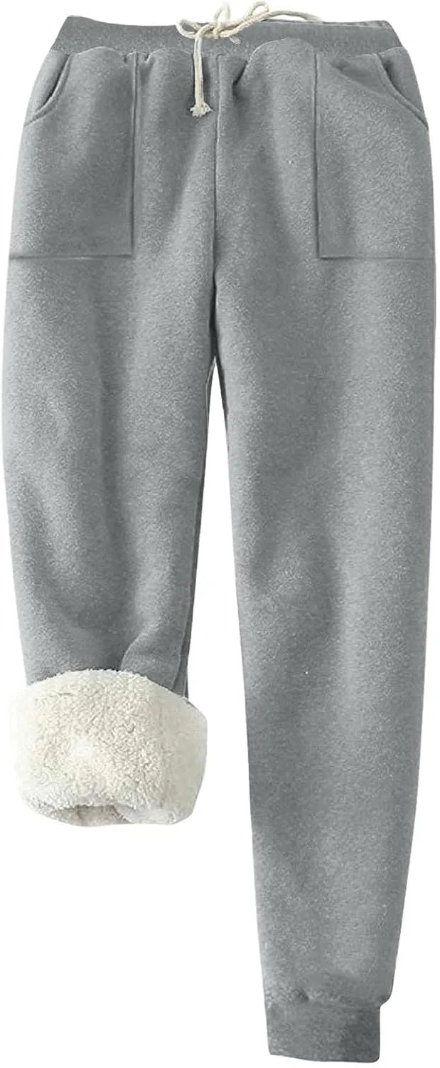 Womens Sweatpants Fleece Sherpa Lined Sweatpants with Pocket Thermal Leggings Winter Warm Sherpa Lined Joggers