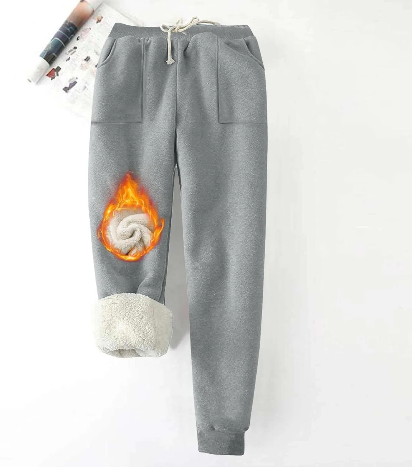 Womens Sweatpants Fleece Sherpa Lined Sweatpants with Pocket Thermal Leggings Winter Warm Sherpa Lined Joggers