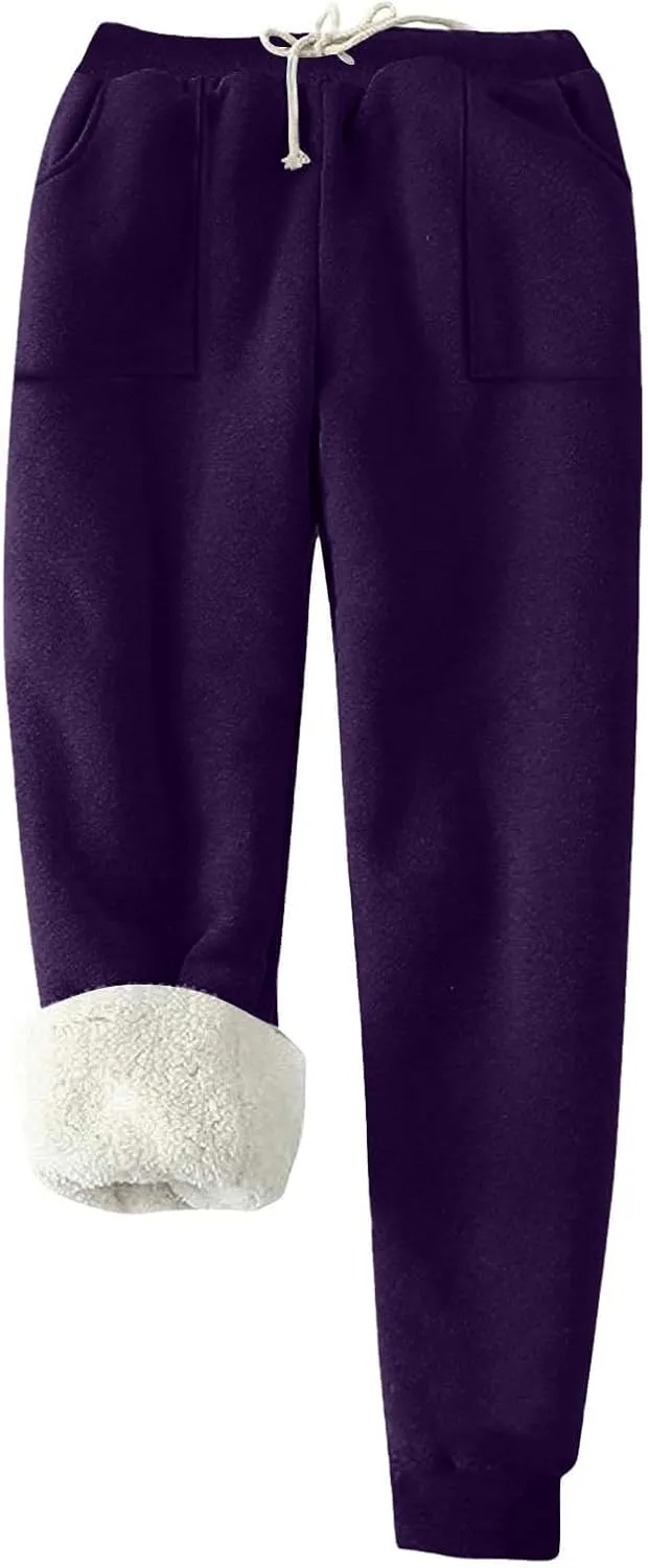 Womens Sweatpants Fleece Sherpa Lined Sweatpants with Pocket Thermal Leggings Winter Warm Sherpa Lined Joggers