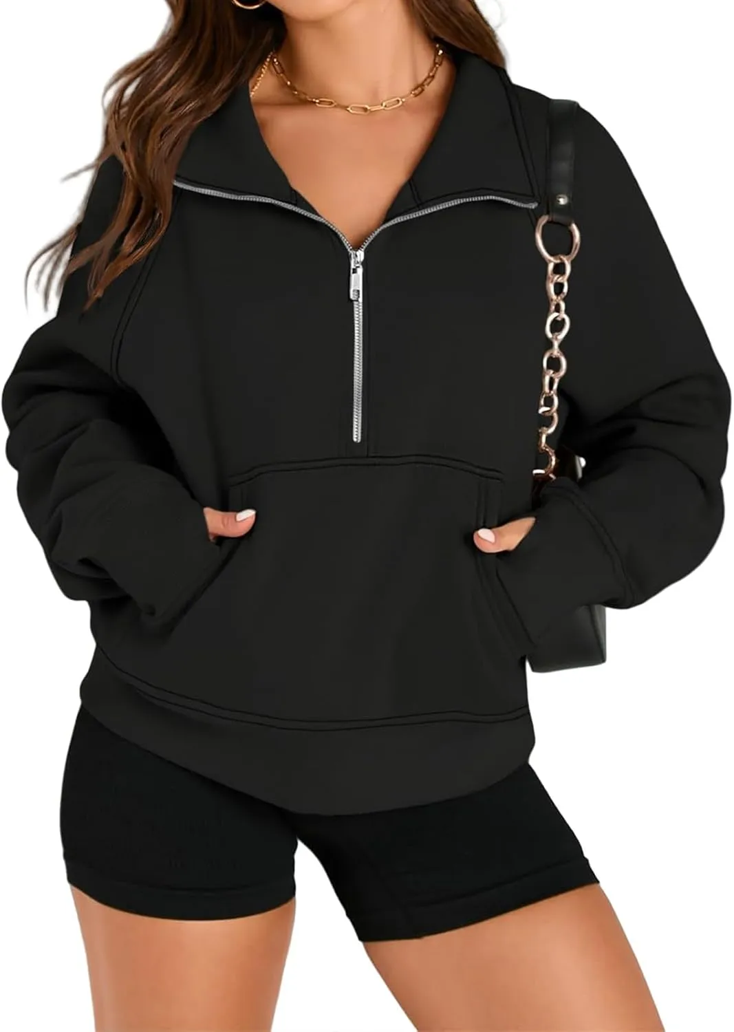 Womens Sweatshirt Half Zip Cropped Hoodie Pullover Fleece Quarter Zipper Sweatshirts 2025 Fashion Clothes Thumb Hole