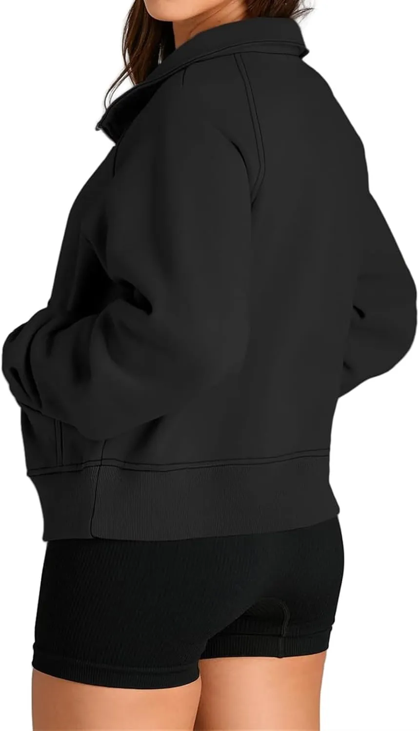 Womens Sweatshirt Half Zip Cropped Hoodie Pullover Fleece Quarter Zipper Sweatshirts 2025 Fashion Clothes Thumb Hole