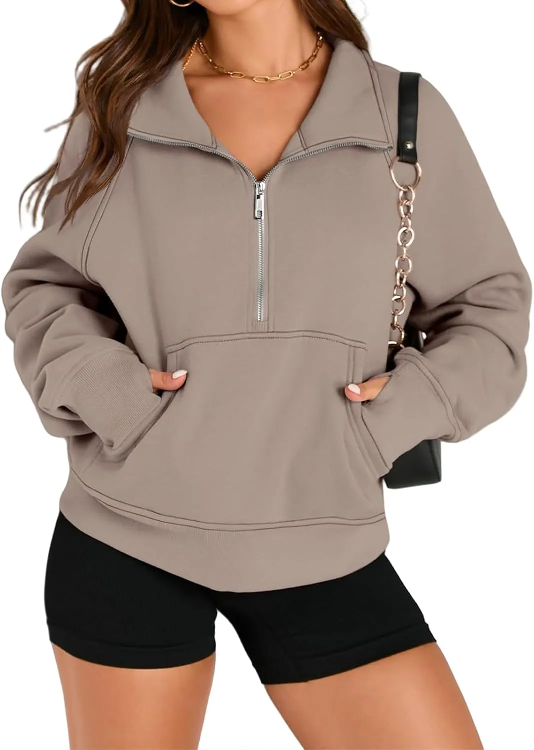 Womens Sweatshirt Half Zip Cropped Hoodie Pullover Fleece Quarter Zipper Sweatshirts 2025 Fashion Clothes Thumb Hole