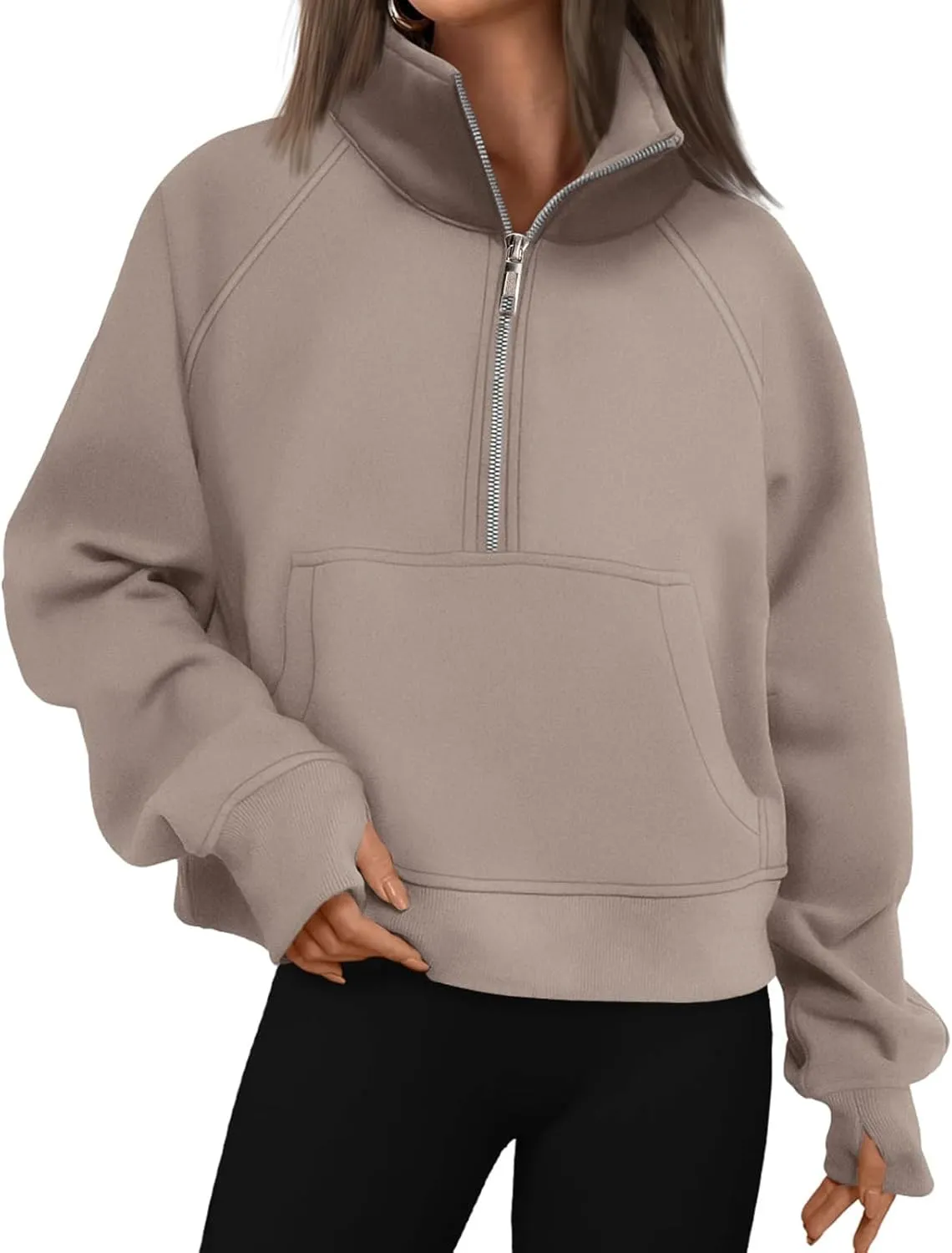 Womens Sweatshirt Half Zip Cropped Hoodie Pullover Fleece Quarter Zipper Sweatshirts 2025 Fashion Clothes Thumb Hole