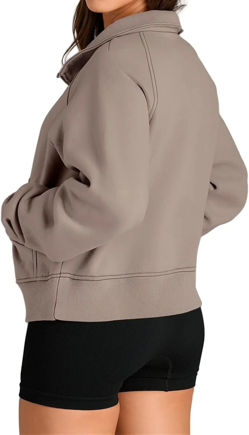 Womens Sweatshirt Half Zip Cropped Hoodie Pullover Fleece Quarter Zipper Sweatshirts 2025 Fashion Clothes Thumb Hole