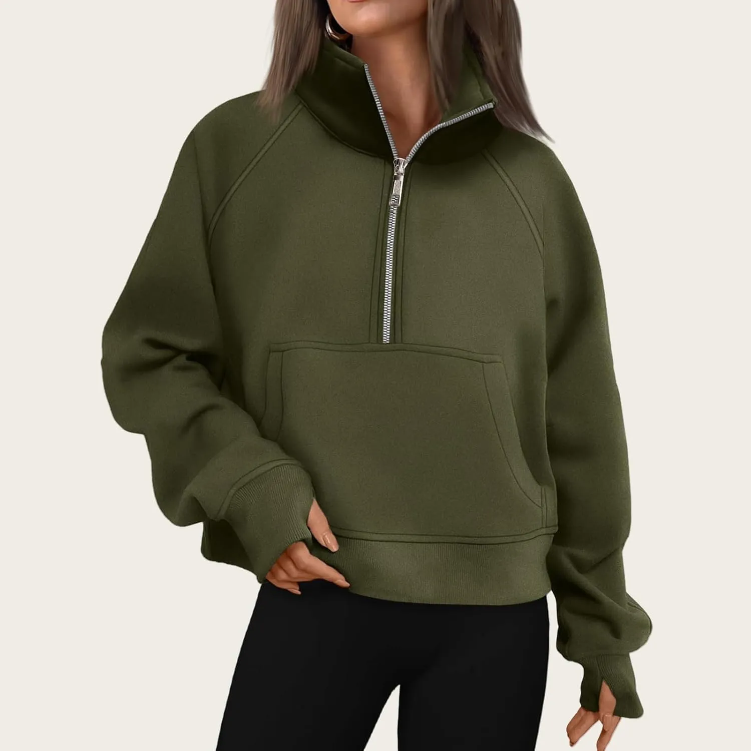 Womens Sweatshirt Half Zip Pullover Fleece Hoodie Quarter Zipper Cropped Sweatshirt Fall Outfits Clothes Thumb Hole