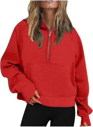 Womens Sweatshirt Womens Sweatshirts Half Zip Cropped Pullover Fleece Quarter Zipper Hoodies Fall Outfits