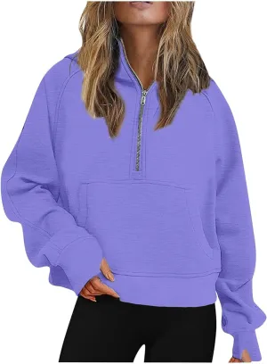 Womens Sweatshirt Womens Sweatshirts Half Zip Cropped Pullover Fleece Quarter Zipper Hoodies Fall Outfits
