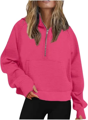 Womens Sweatshirt Womens Sweatshirts Half Zip Cropped Pullover Fleece Quarter Zipper Hoodies Fall Outfits