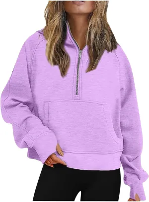 Womens Sweatshirt Womens Sweatshirts Half Zip Cropped Pullover Fleece Quarter Zipper Hoodies Fall Outfits