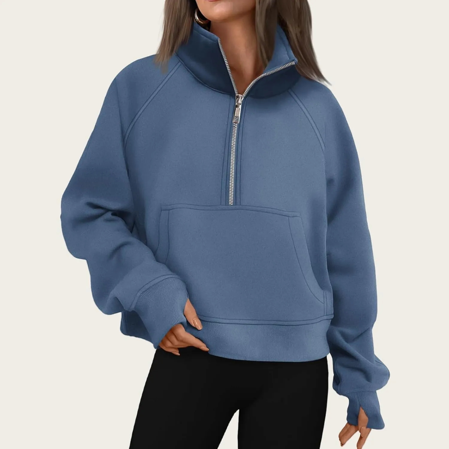 Women's Sweatshirts Half Zip Cropped Pullover Fleece Quarter Zipper High Neck Fall Fashion Outfits Clothes