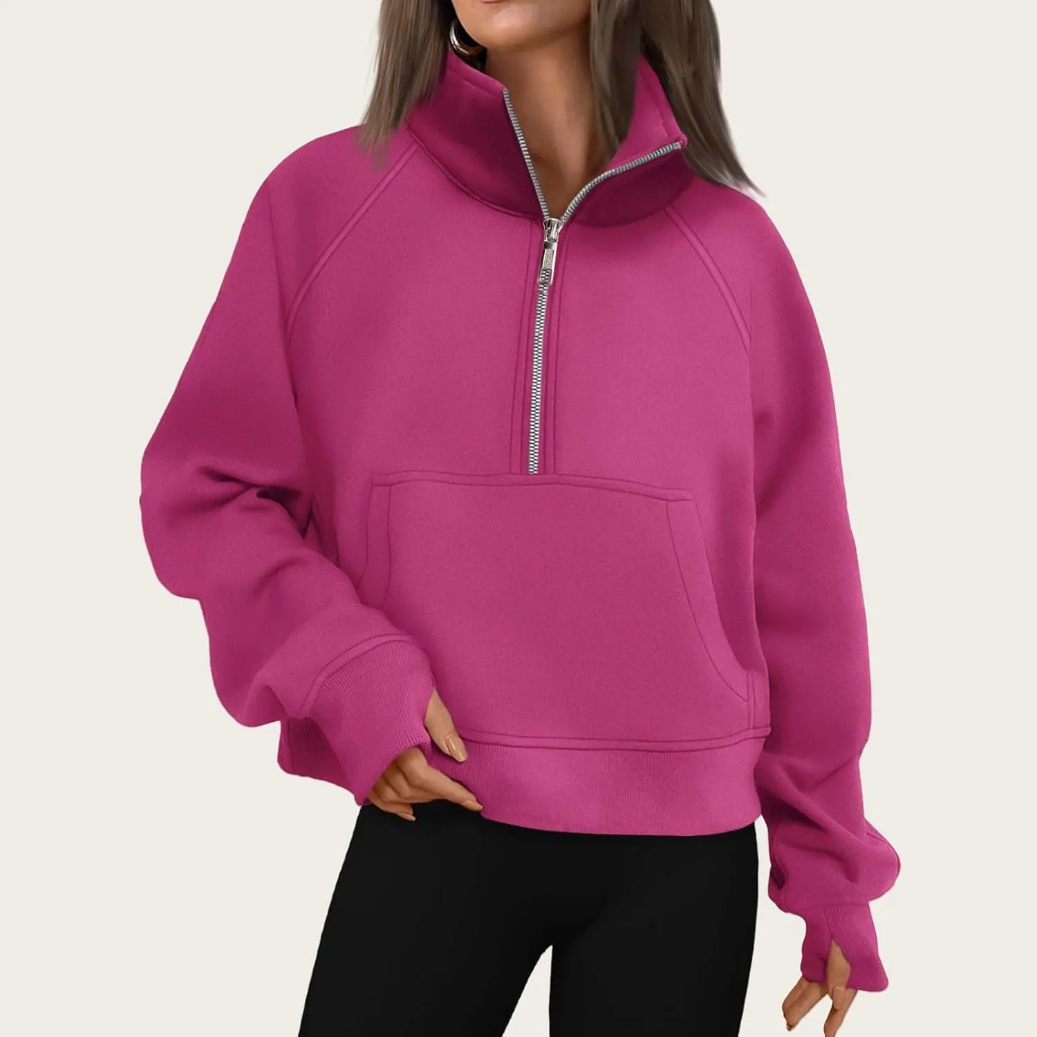 Women's Sweatshirts Half Zip Cropped Pullover Fleece Quarter Zipper High Neck Fall Fashion Outfits Clothes