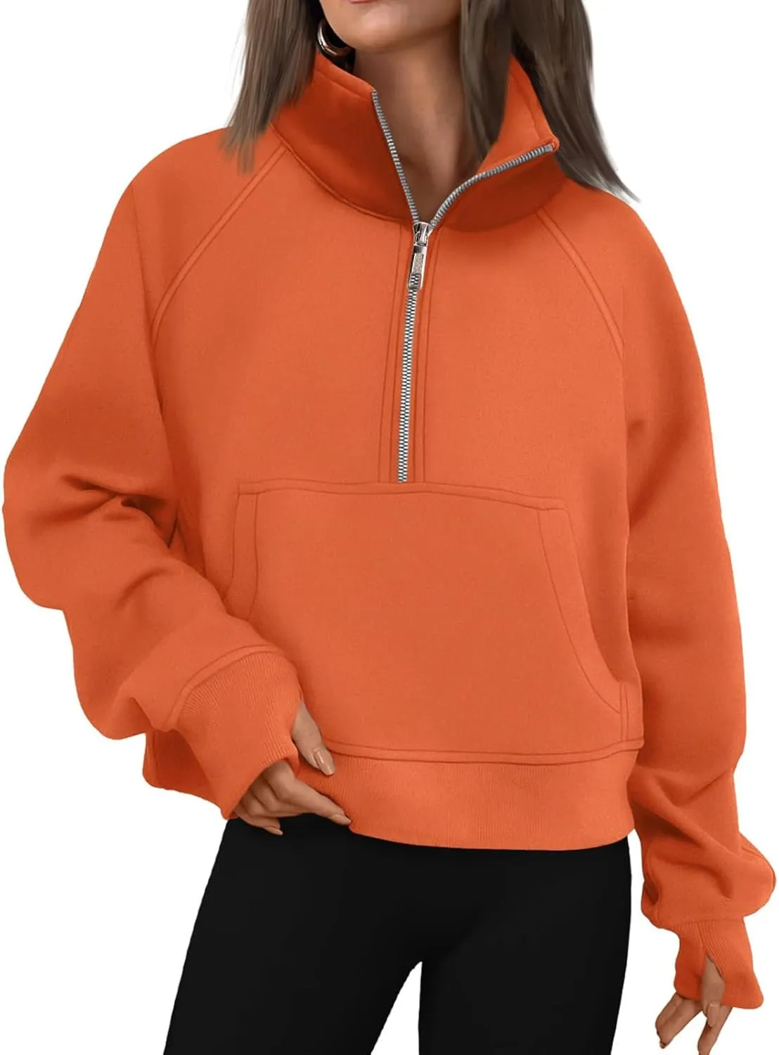 Women's Sweatshirts Half Zip Cropped Pullover Fleece Quarter Zipper High Neck Fall Fashion Outfits Clothes