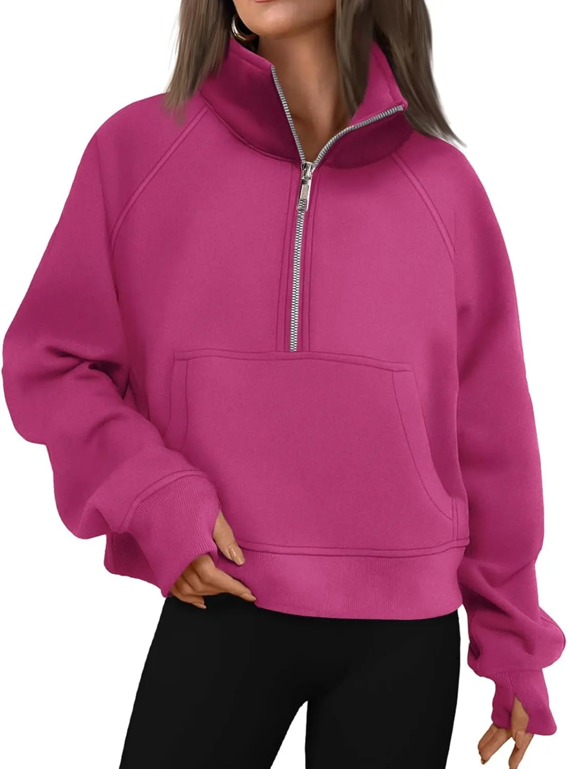 Women's Sweatshirts Half Zip Cropped Pullover Fleece Quarter Zipper High Neck Fall Fashion Outfits Clothes