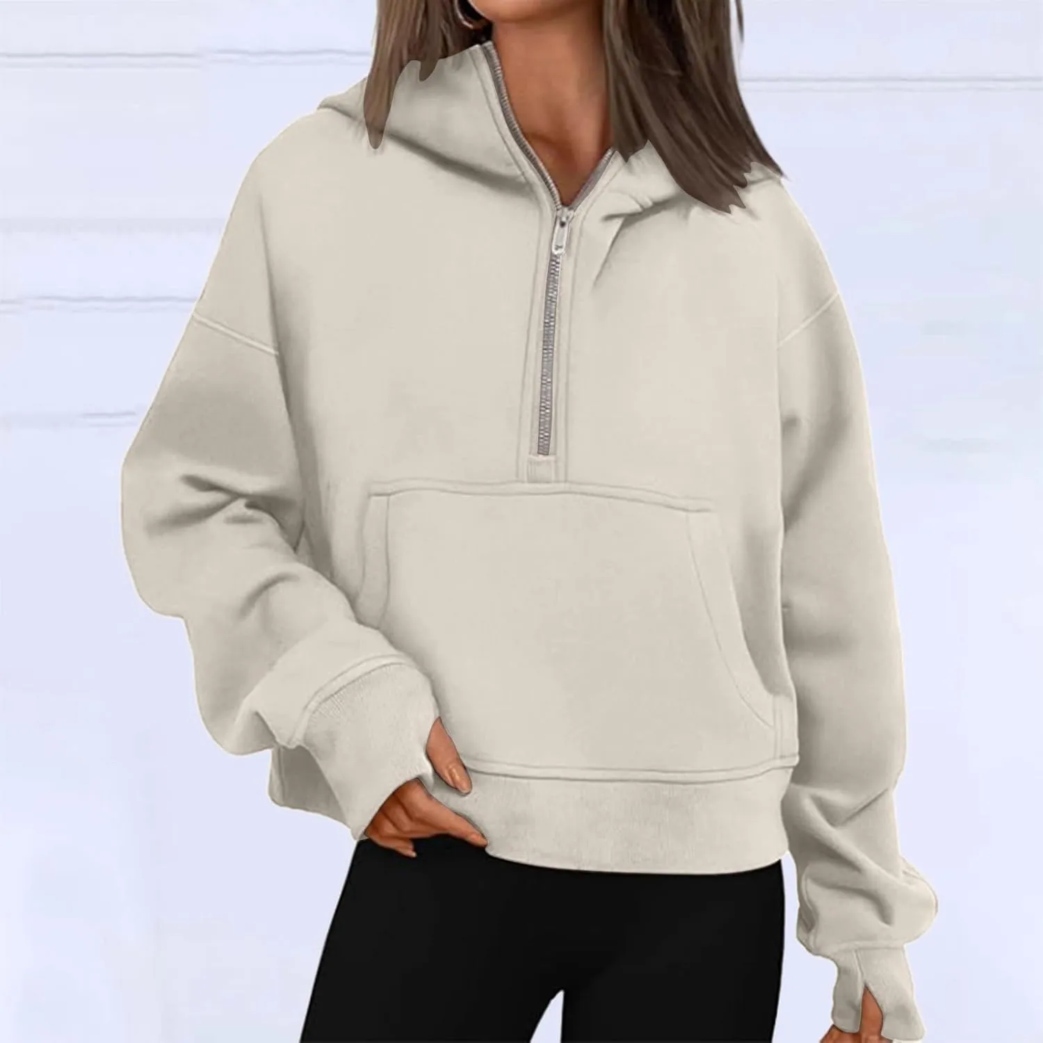 Womens Sweatshirts Half Zip Cropped Pullover Fleece Quarter Zipper Hoodies 2024 Fall Fashion Outfits Clothes