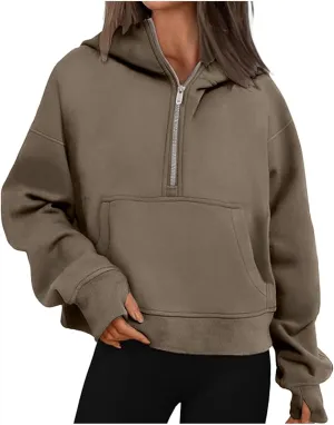 Womens Sweatshirts Half Zip Cropped Pullover Fleece Quarter Zipper Hoodies 2024 Fall Fashion Outfits Clothes