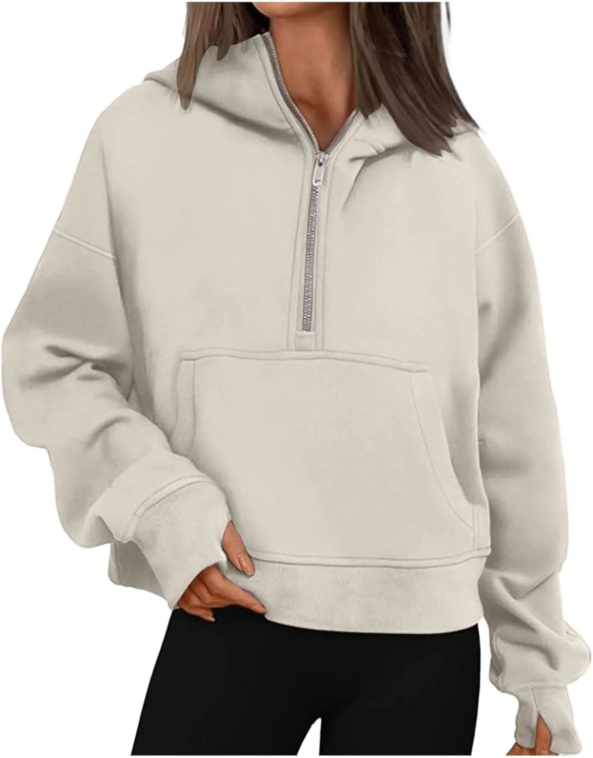 Womens Sweatshirts Half Zip Cropped Pullover Fleece Quarter Zipper Hoodies 2024 Fall Fashion Outfits Clothes