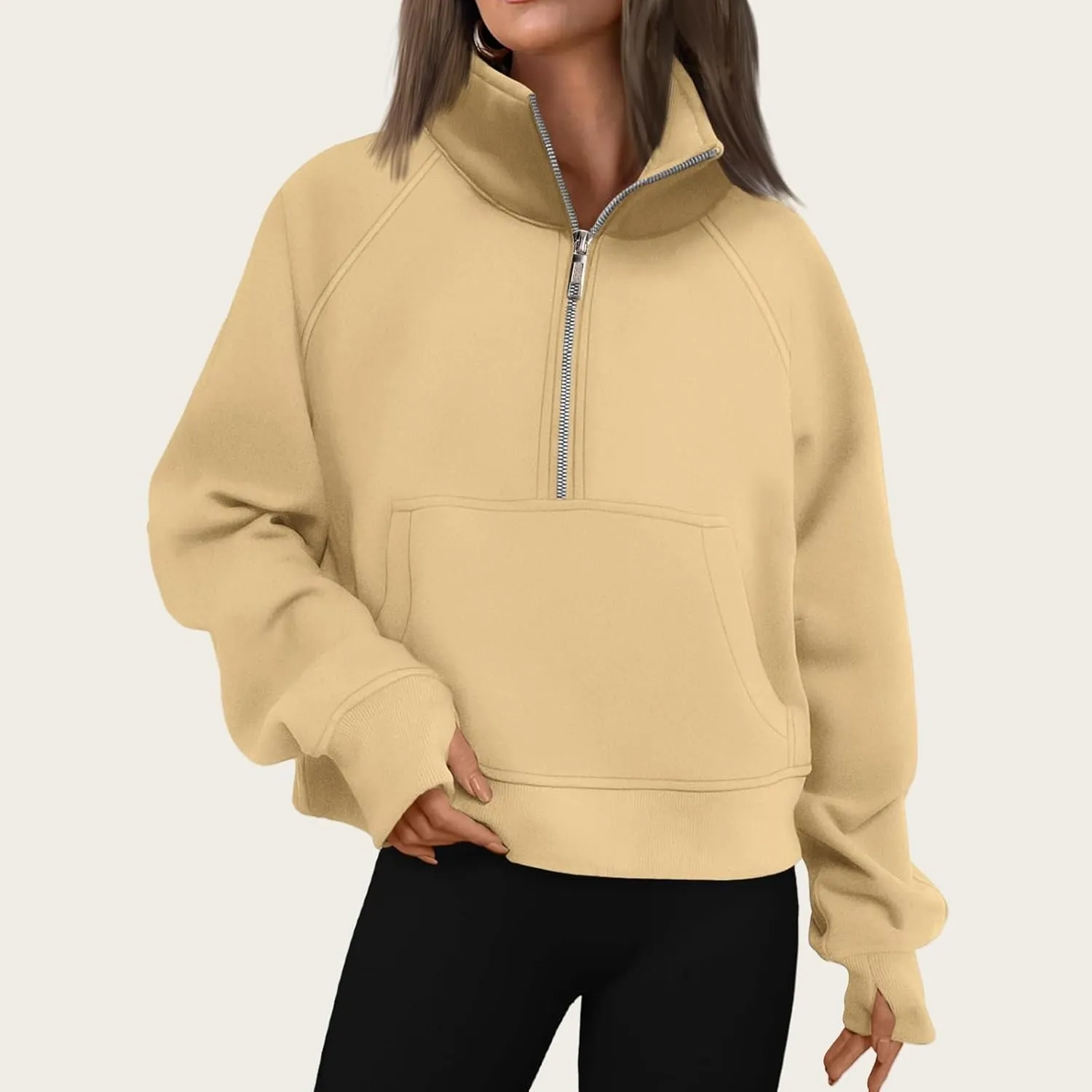 Womens Sweatshirts Half Zip Cropped Pullover Fleece Quarter Zipper Hoodies Y2k Fashion Outfit Fall Clothes with Pocket