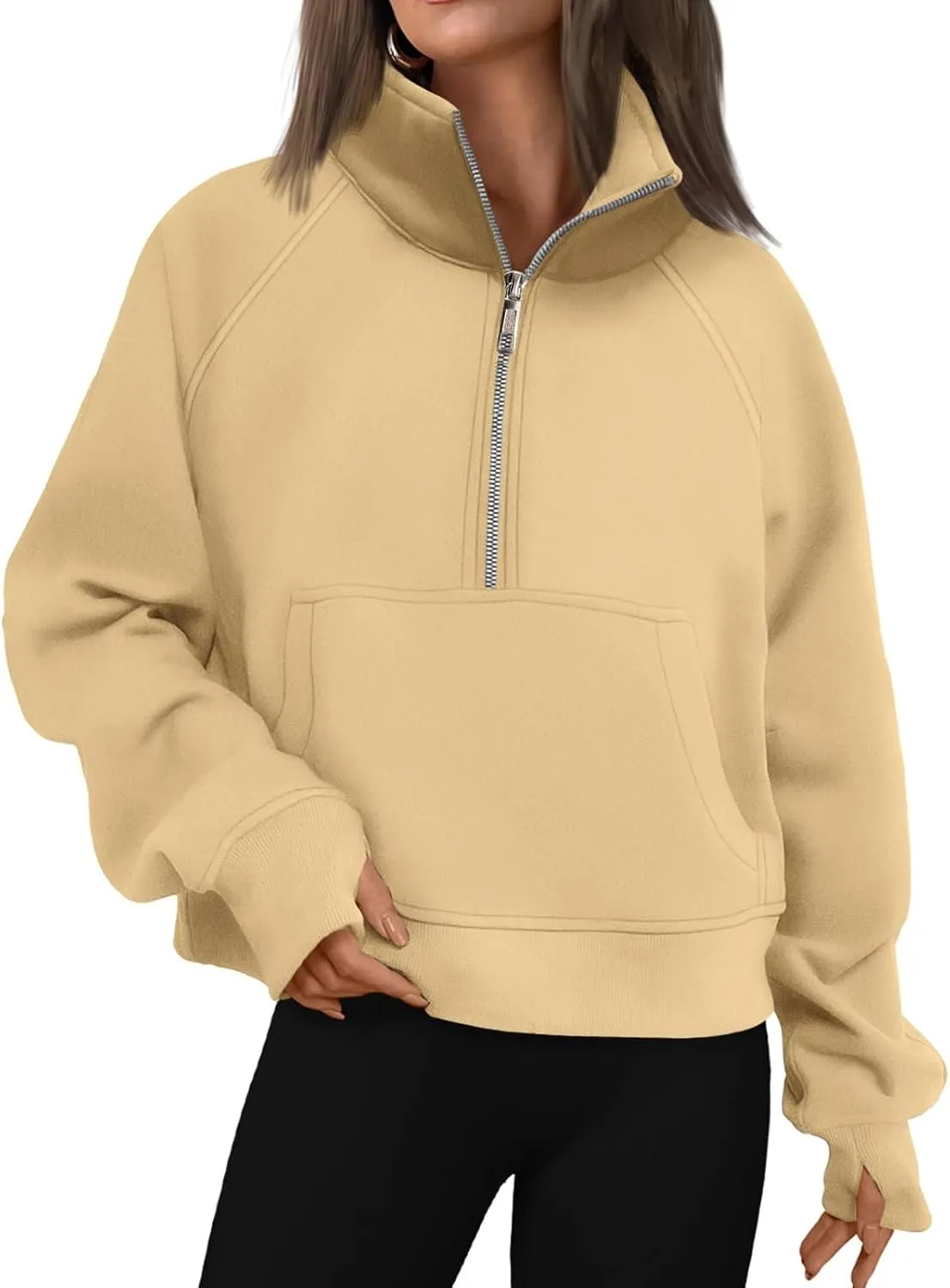 Womens Sweatshirts Half Zip Cropped Pullover Fleece Quarter Zipper Hoodies Y2k Fashion Outfit Fall Clothes with Pocket