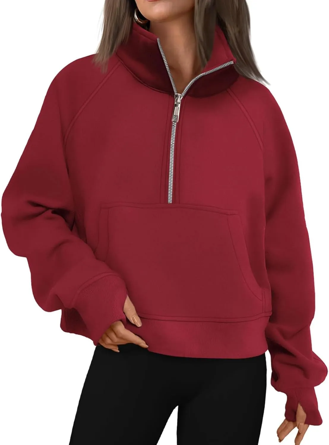 Womens Sweatshirts Half Zip Cropped Pullover Fleece Quarter Zipper Hoodies Y2k Fashion Outfit Fall Clothes with Pocket