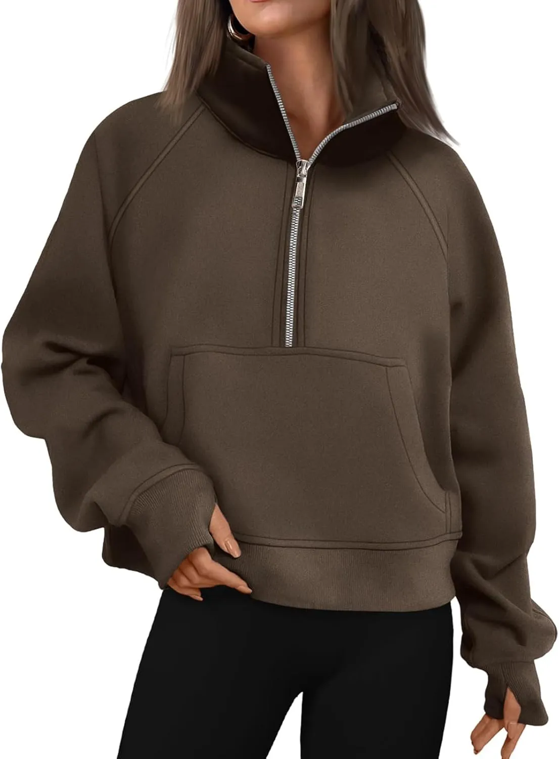 Womens Sweatshirts Half Zip Cropped Pullover Fleece Quarter Zipper Hoodies Y2k Fashion Outfit Fall Clothes with Pocket