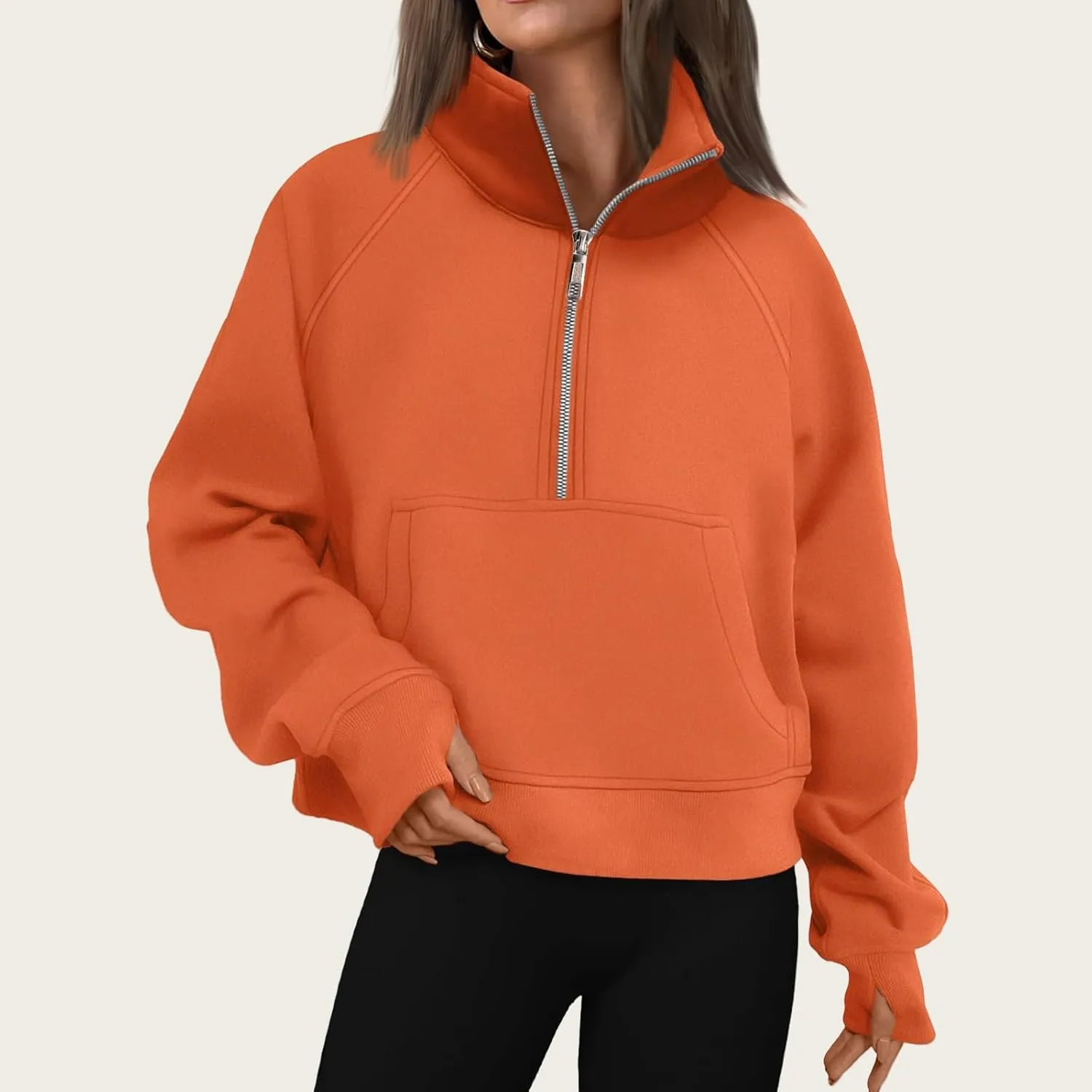 Womens Sweatshirts Half Zip Cropped Pullover Fleece Quarter Zipper Hoodies Y2k Fashion Outfit Fall Clothes with Pocket