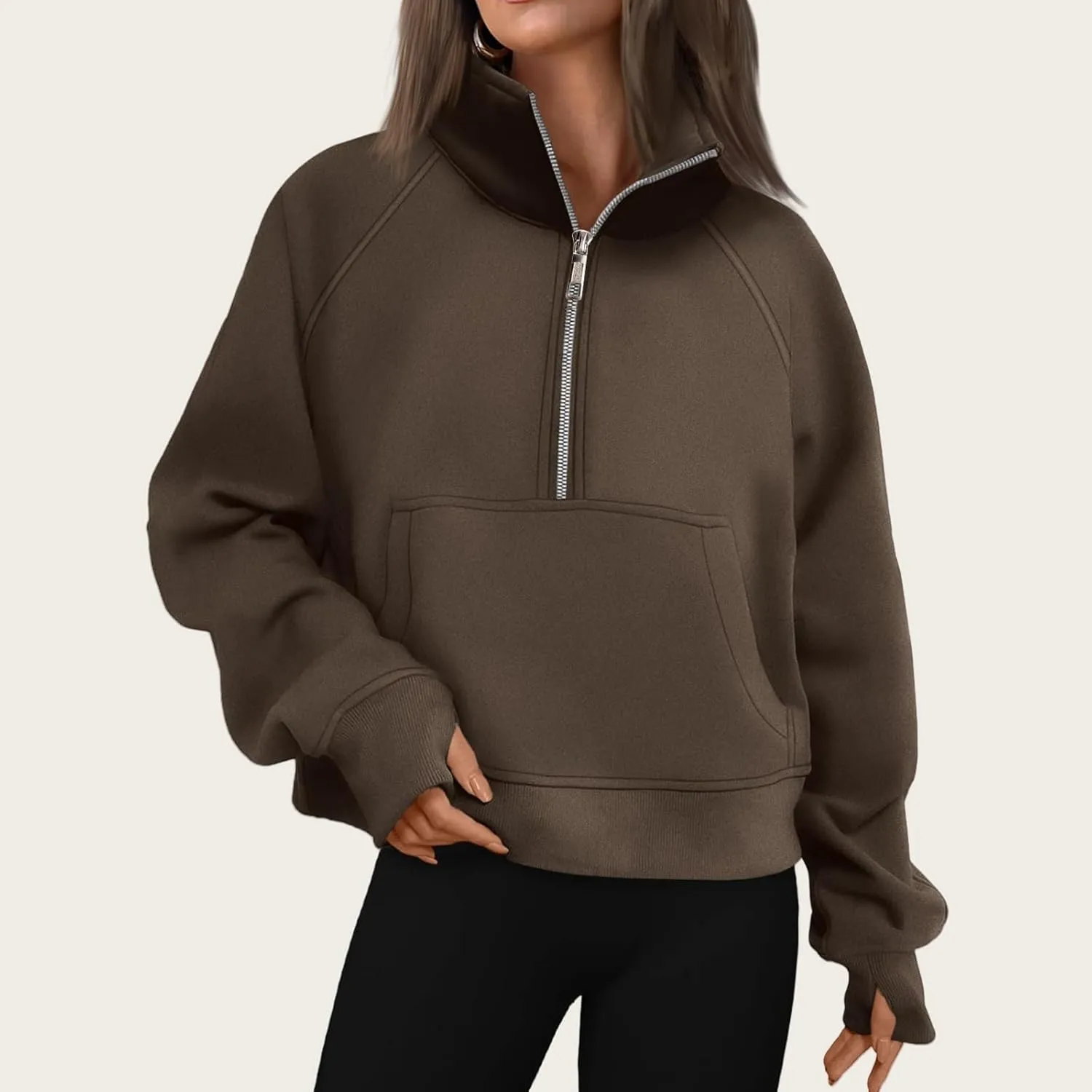 Womens Sweatshirts Half Zip Cropped Pullover Fleece Quarter Zipper Hoodies Y2k Fashion Outfit Fall Clothes with Pocket