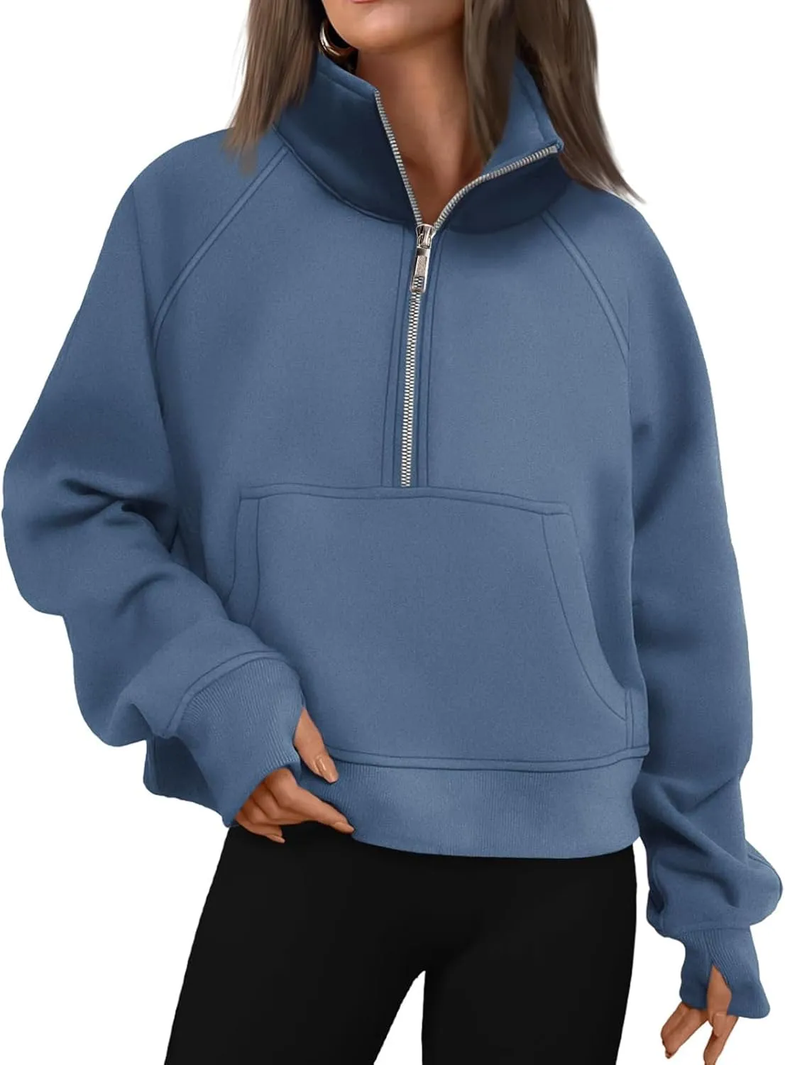 Womens Sweatshirts Half Zip Cropped Pullover Fleece Quarter Zipper Hoodies Y2k Fashion Outfit Fall Clothes with Pocket