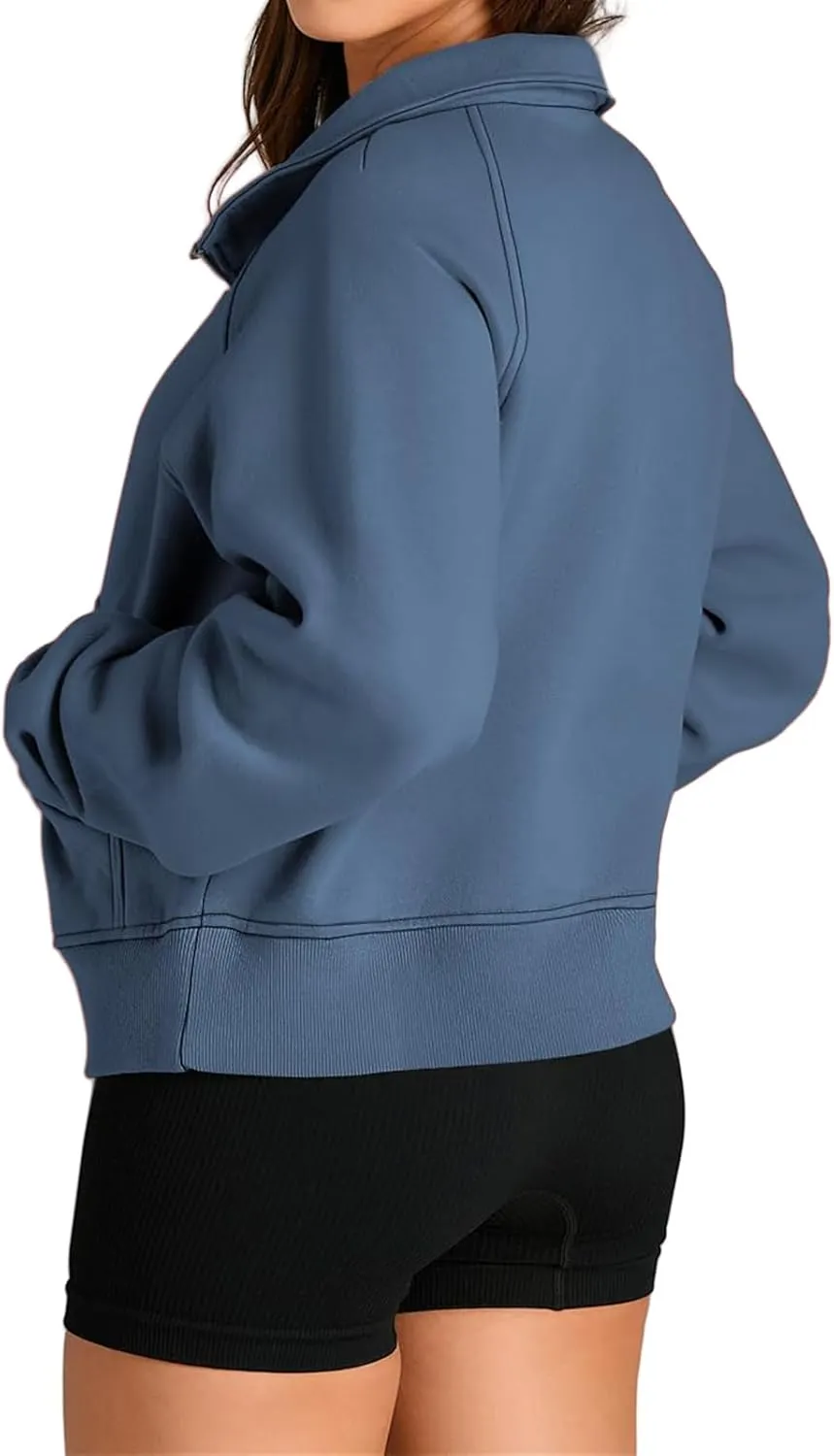 Womens Sweatshirts Half Zip Cropped Pullover Fleece Quarter Zipper Hoodies Y2k Fashion Outfit Fall Clothes with Pocket