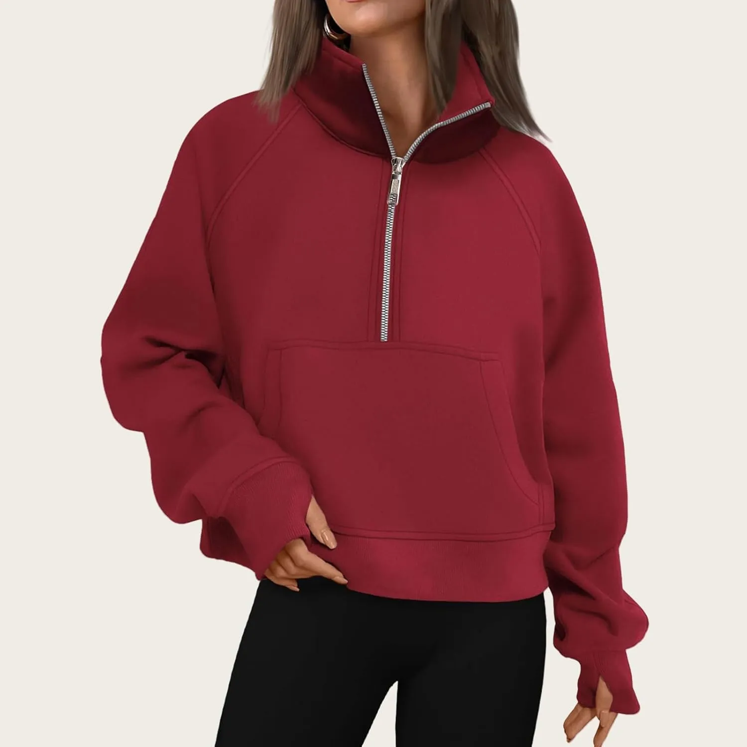 Womens Sweatshirts Half Zip Cropped Pullover Fleece Quarter Zipper Hoodies Y2k Fashion Outfit Fall Clothes with Pocket