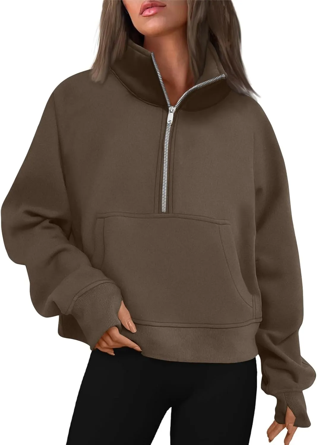 Womens Sweatshirts Half Zip Cropped Pullover Tops Quarter Zipper Tunics Fall Outfits Clothes Thumb Hole