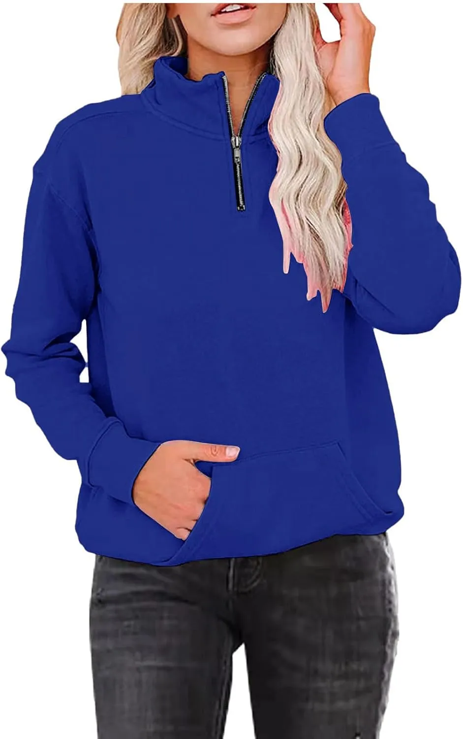 Womens Sweatshirts Quarter Zipper Cropped Hoodies Half Zip Pullover Warm Round Neck 2024 Y2K Fall Outfits