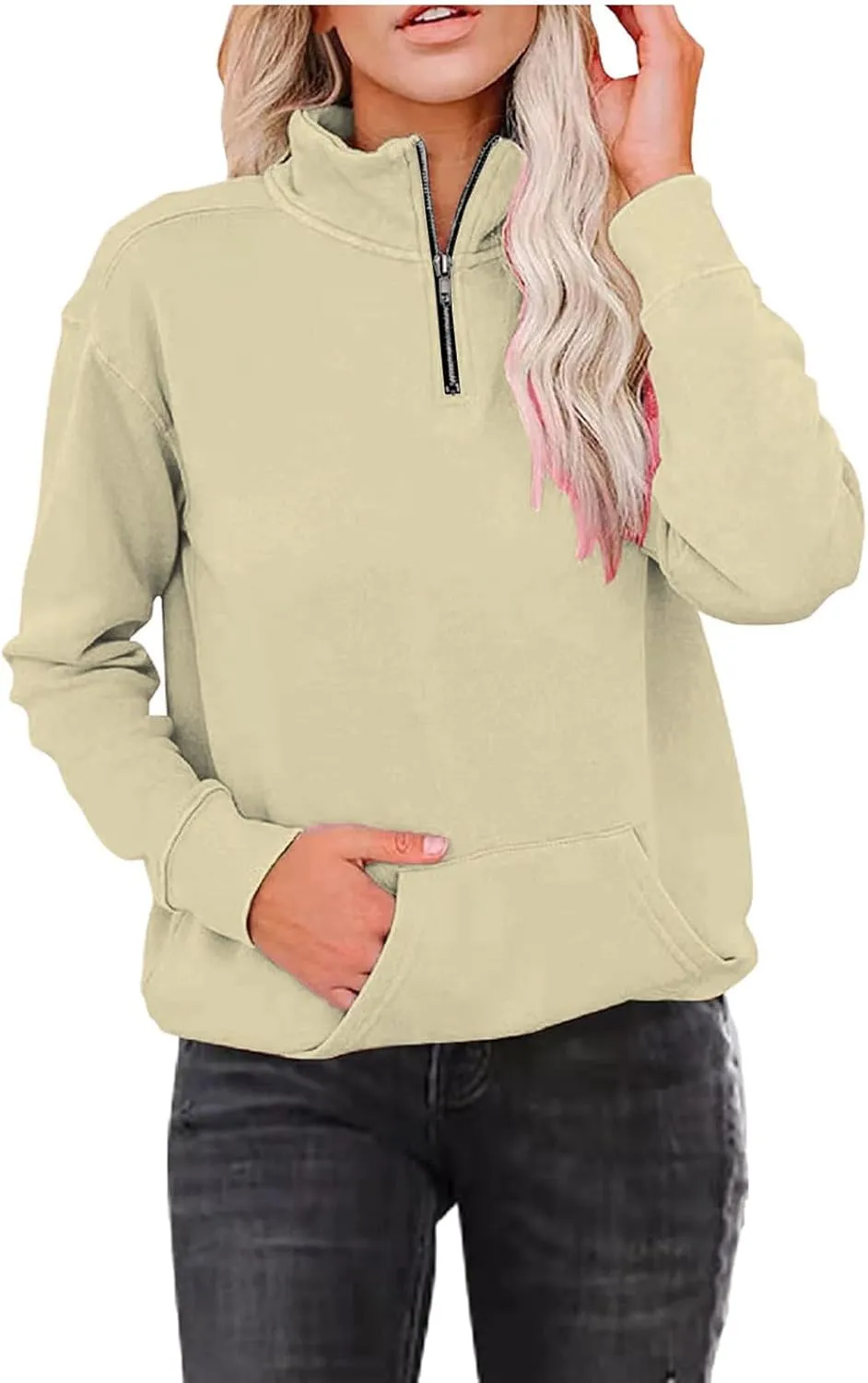 Womens Sweatshirts Quarter Zipper Cropped Hoodies Half Zip Pullover Warm Round Neck 2024 Y2K Fall Outfits