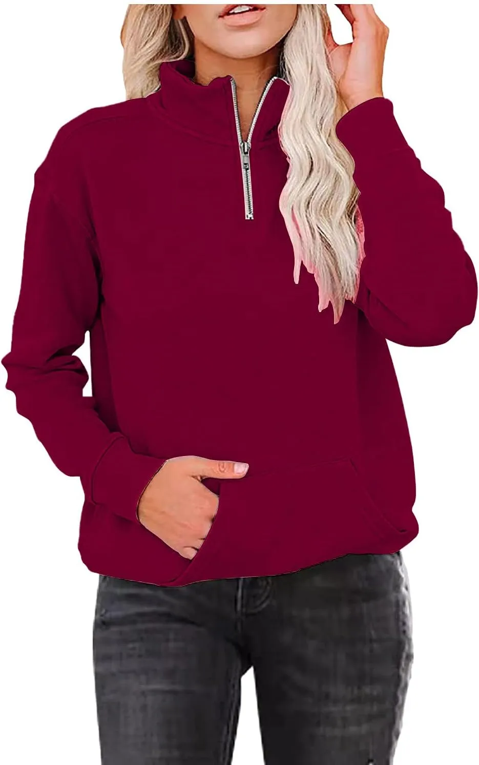 Womens Sweatshirts Quarter Zipper Cropped Hoodies Half Zip Pullover Warm Round Neck 2024 Y2K Fall Outfits