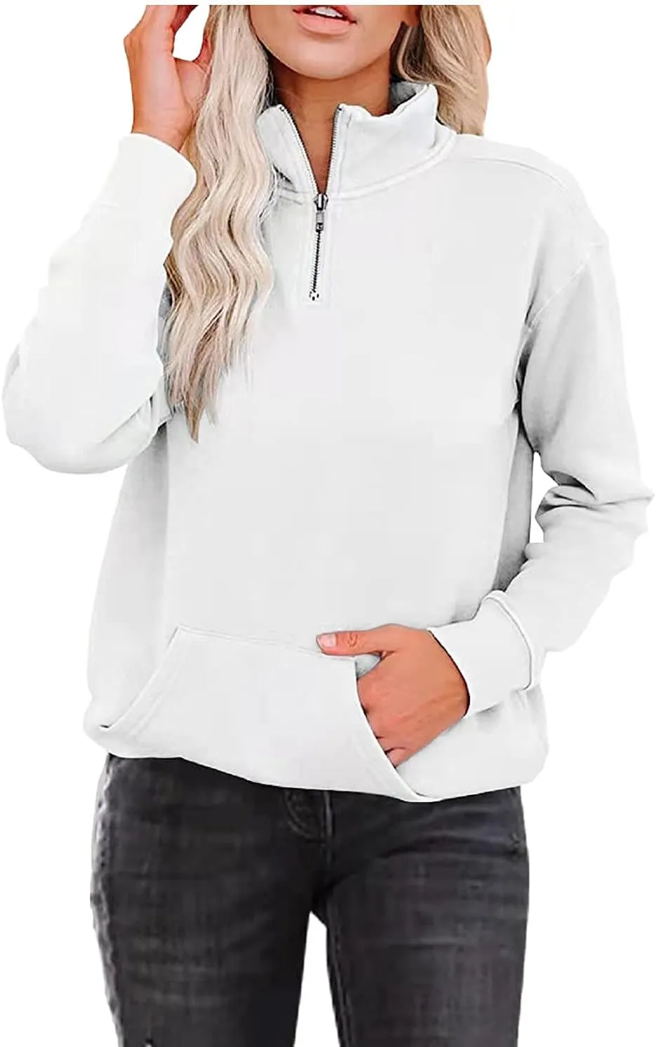 Womens Sweatshirts Quarter Zipper Cropped Hoodies Half Zip Pullover Warm Round Neck 2024 Y2K Fall Outfits