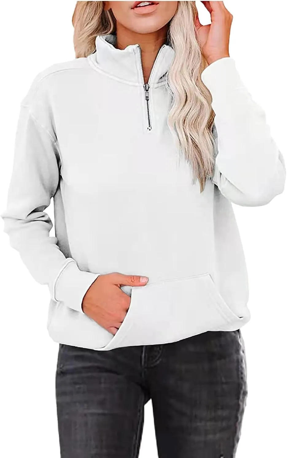 Womens Sweatshirts Quarter Zipper Cropped Hoodies Half Zip Pullover Warm Round Neck 2024 Y2K Fall Outfits